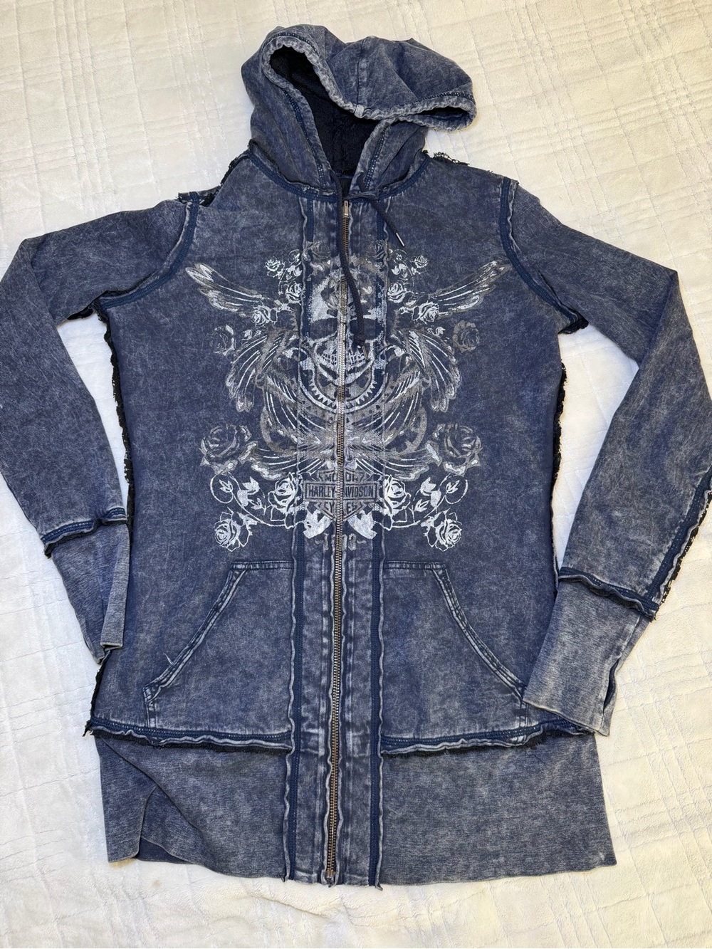 Harley Davidson reversible Blue Graphic Zip Hoodie Women’s small